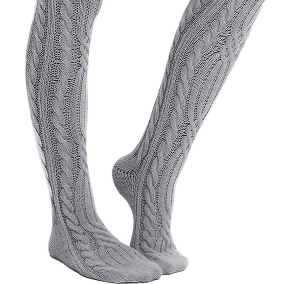 Cable Knit Thigh High Socks Extra Long Gray - Picture 2 of 8